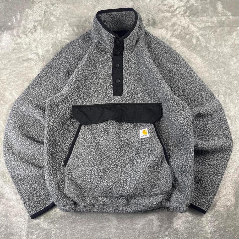 Carhartt OJ4991-M Sherpa Fleece Pullover Mens Small Gray Snap Anorak